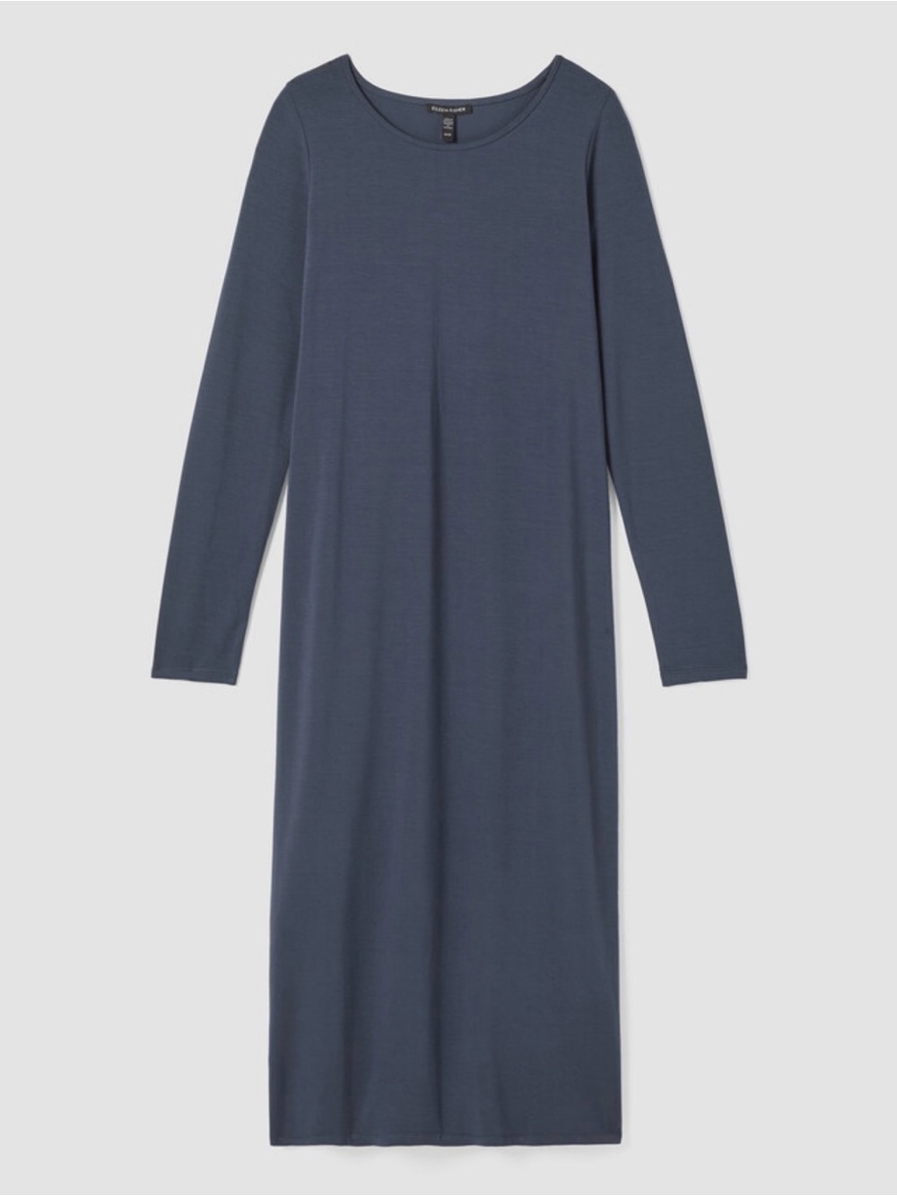 Eileen Fisher Stretch Jersey Knit Jewel Neck Long Sleeve Midi Dress Slate Blue - Picture 3 of 4